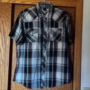 Burnside Black and White Plaid Casual Button Down Shirt